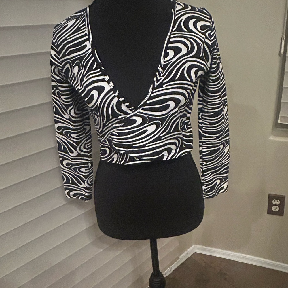 American Apparel Black and White Wrap Crop Blouse